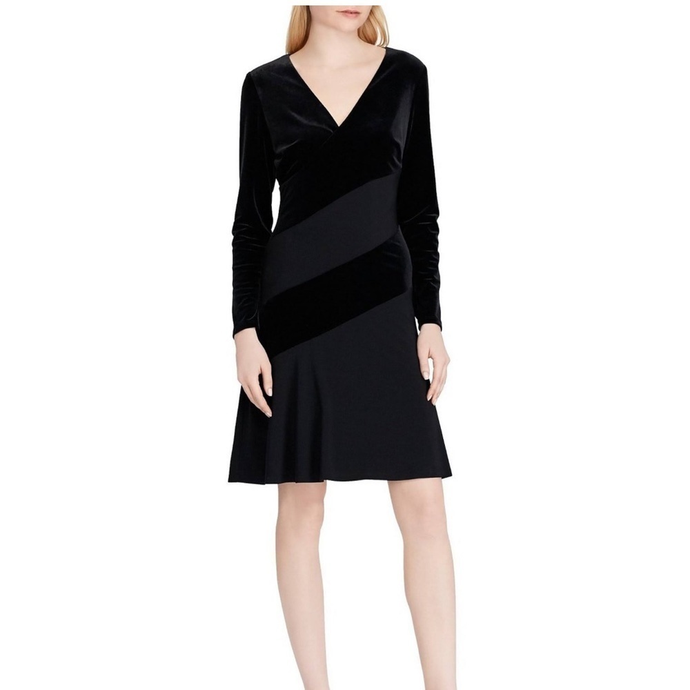 NWT Ralph Lauren black long sleeve velvet dress workwear minimalist